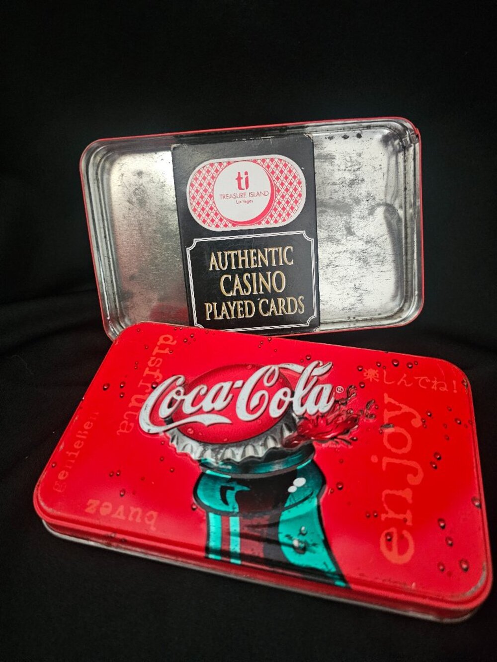 Vintage Coke a Cola Tin with new Treasure Island card deck